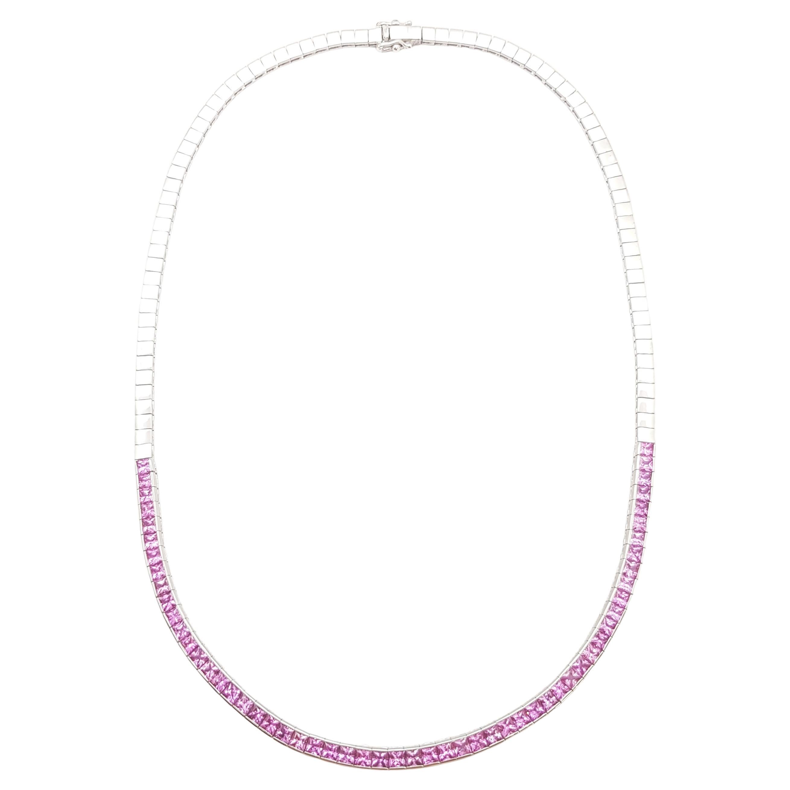 Pink Sapphire Necklace set in 18K White Gold Settings For Sale