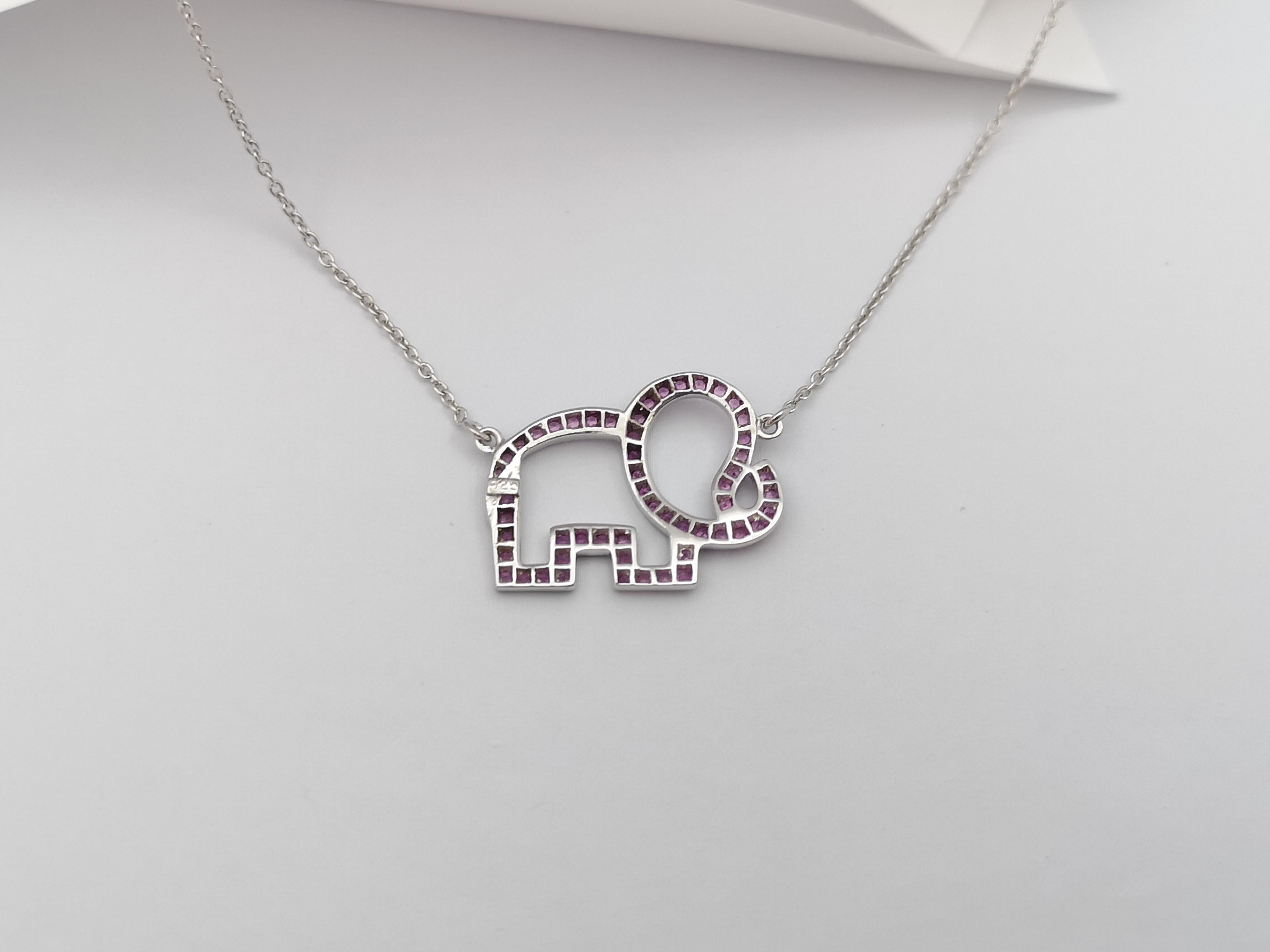 Contemporary Pink Sapphire Elephant Necklace set in Silver Settings For Sale