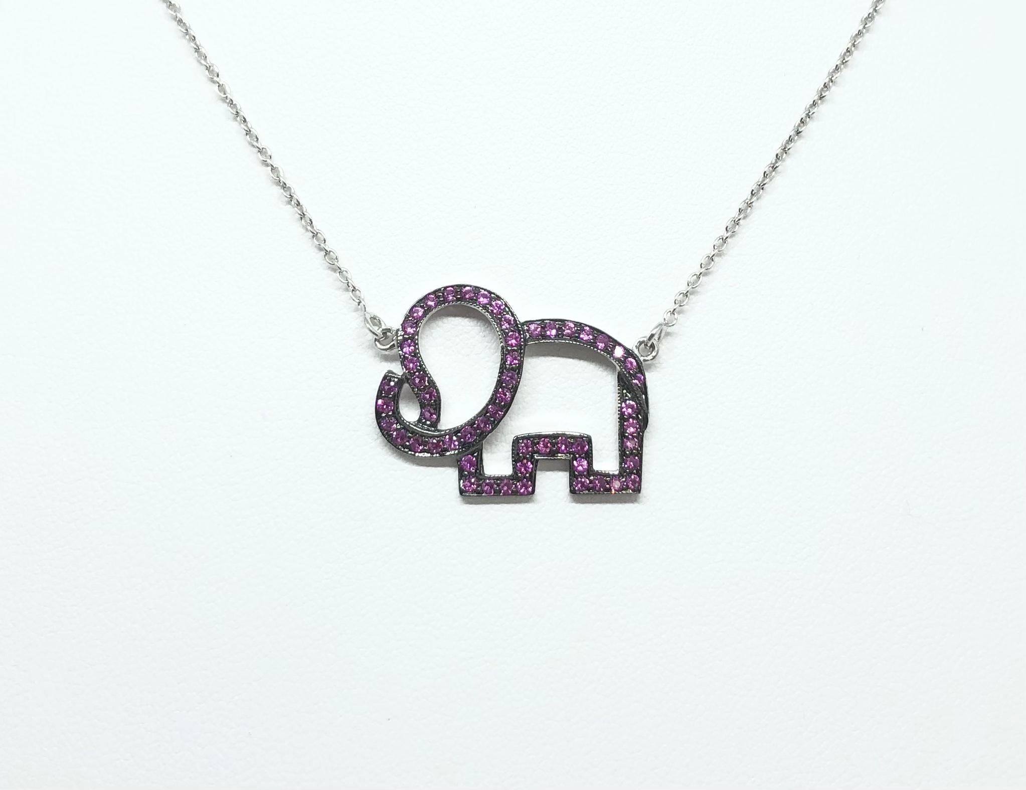 Brilliant Cut Pink Sapphire Elephant Necklace set in Silver Settings For Sale