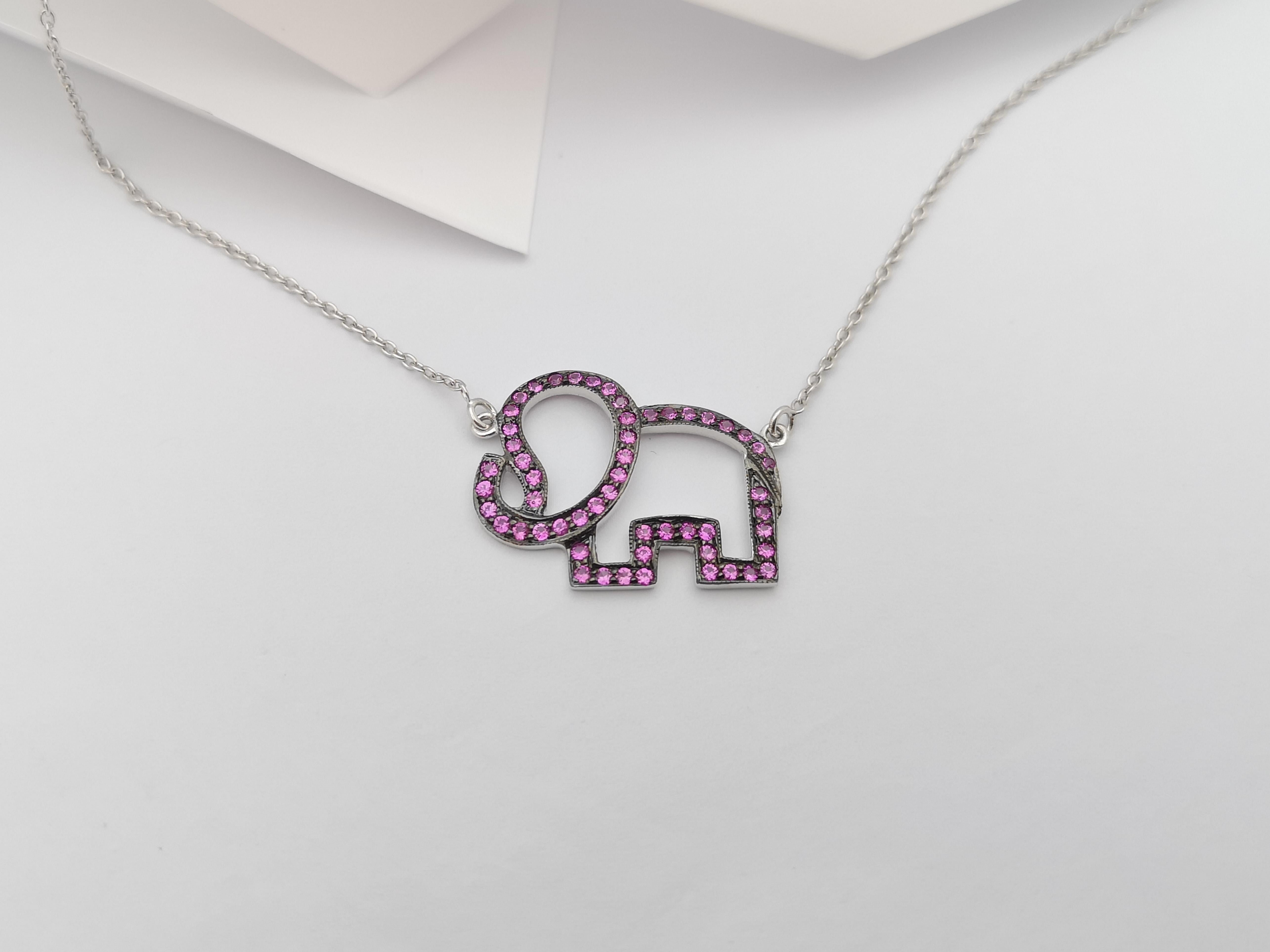 Pink Sapphire Elephant Necklace set in Silver Settings In New Condition For Sale In Dusit, 10