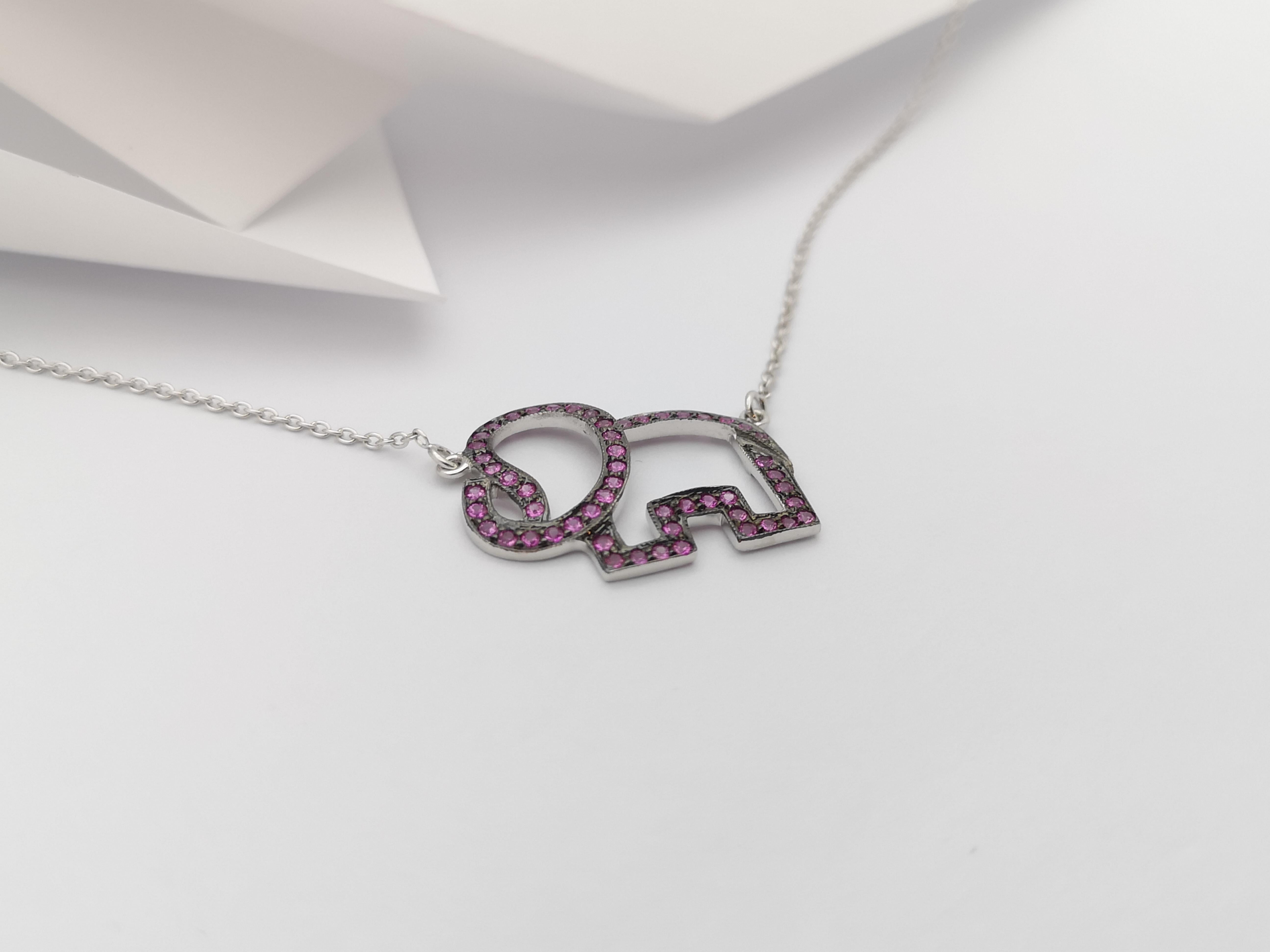 Women's or Men's Pink Sapphire Elephant Necklace set in Silver Settings For Sale