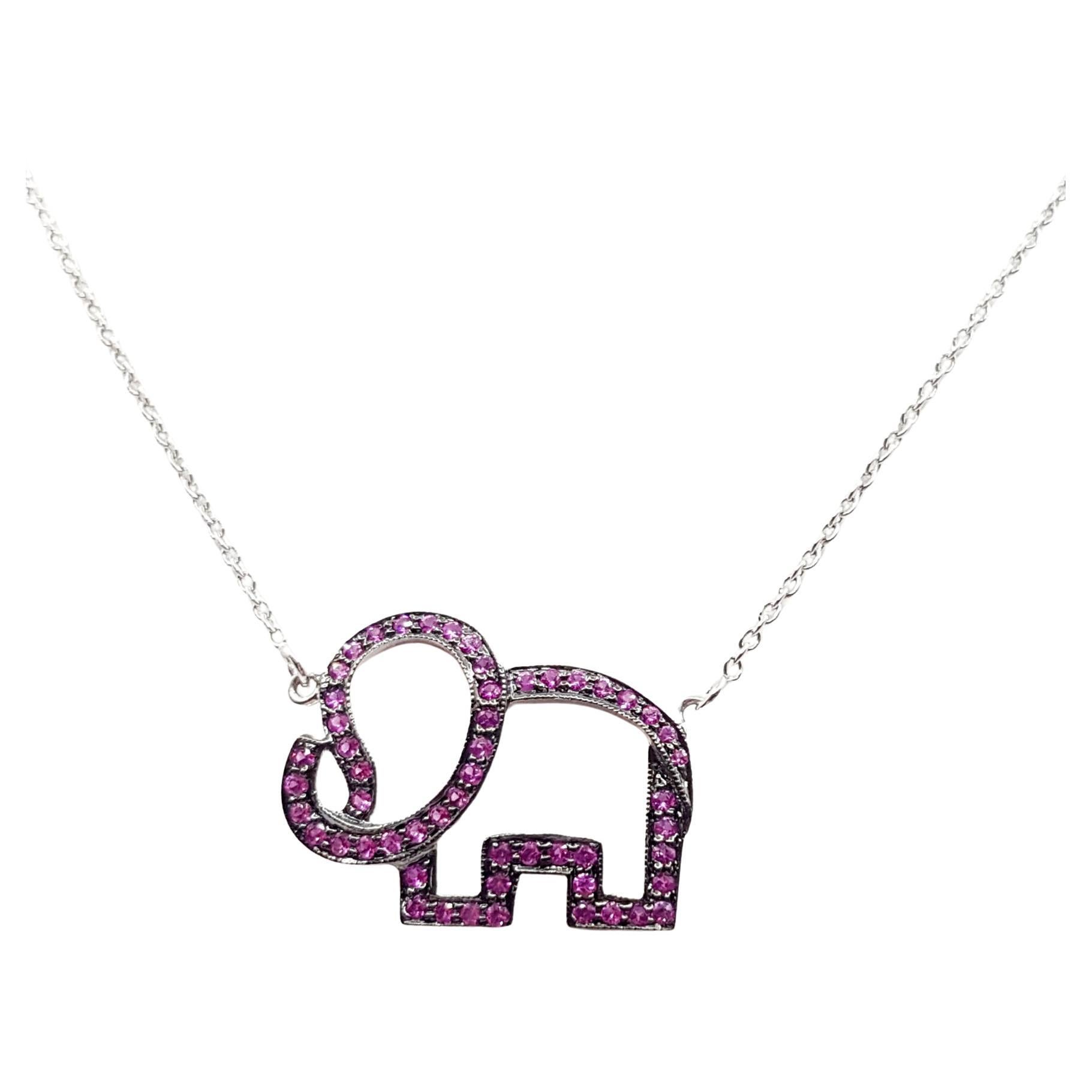 Pink Sapphire Elephant Necklace set in Silver Settings For Sale