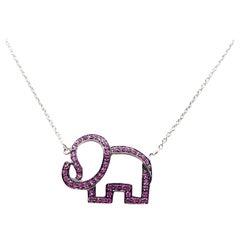 Halskette mit Elefanten aus rosa Saphiren in Silberfassung