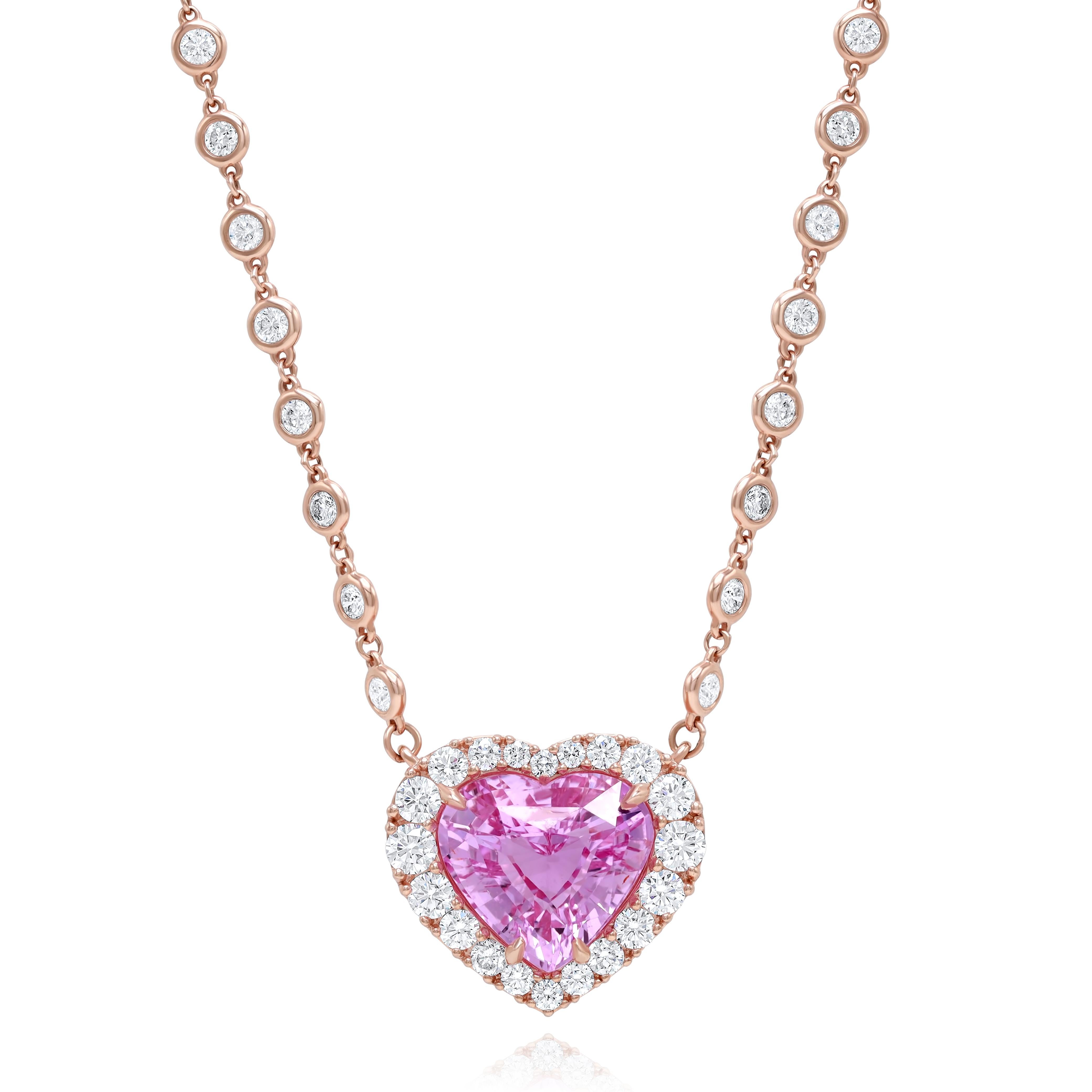 Modern Diana M. Pink Sapphire No Heat, Heart Shape 10.11 cts  For Sale