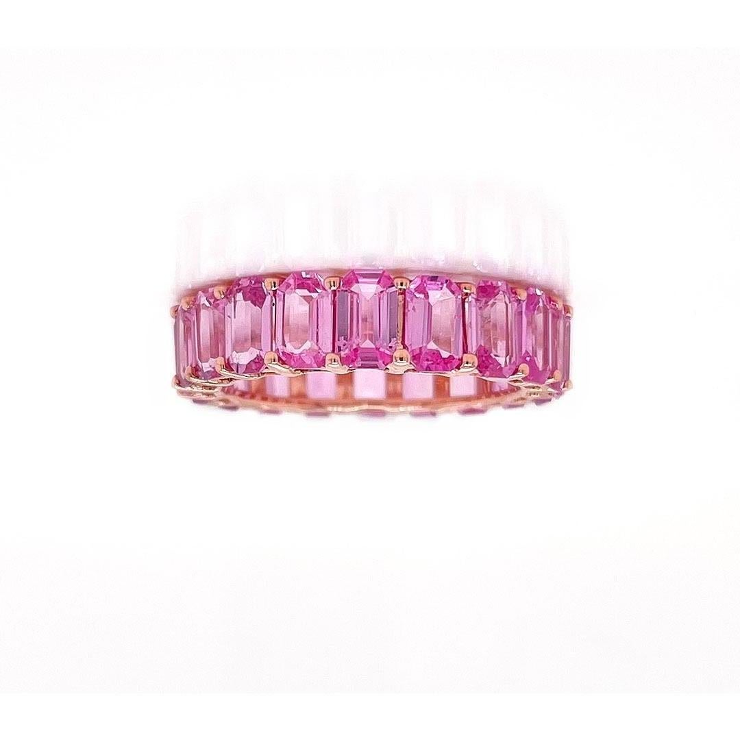 Octagon Cut Pink Sapphire Octagon Band 14K Gold For Sale