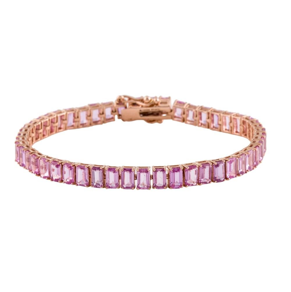 Octagon Cut Pink Sapphire Octagon Bracelet in 14K Gold For Sale