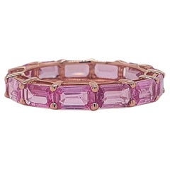 Zafiro rosa Octágono Este Oeste Anillo de la Eternidad 14k Oro