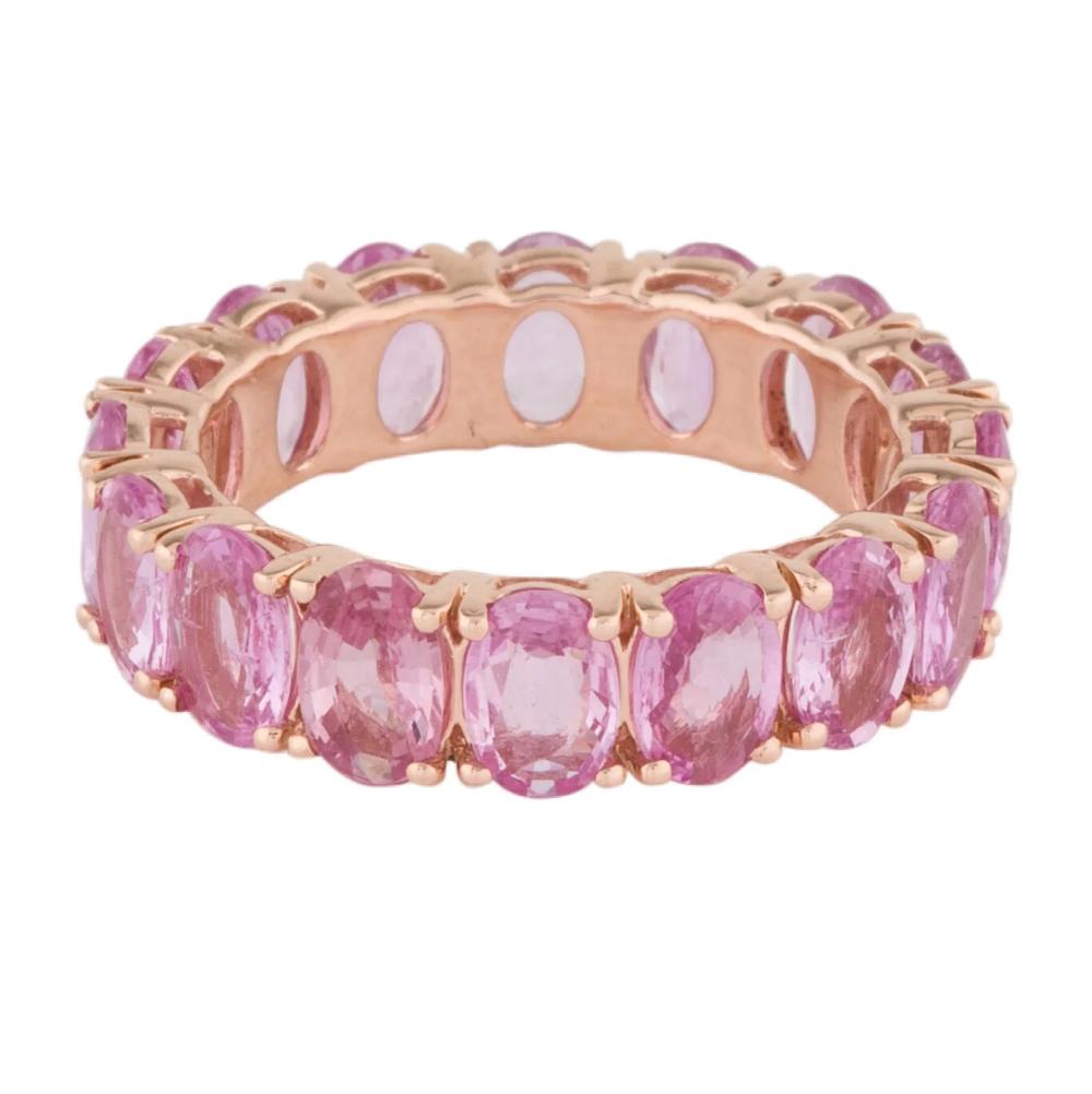 Pink Sapphire Oval Big Eternity Ring in 14K Gold In New Condition For Sale In Rutherford, NJ