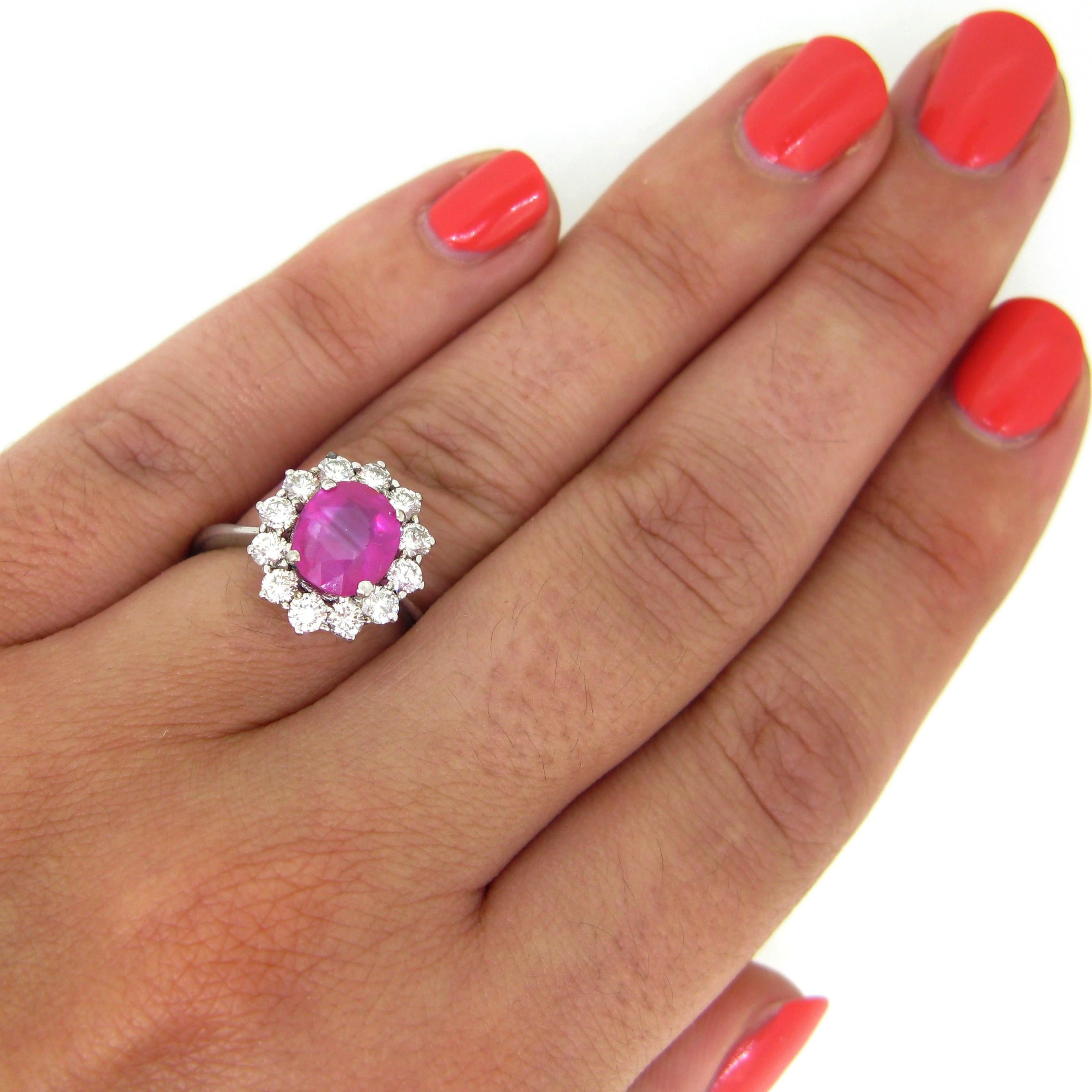 Pink Sapphire Oval Cut Diamonds Cluster Daisy White Gold Ring For Sale 1