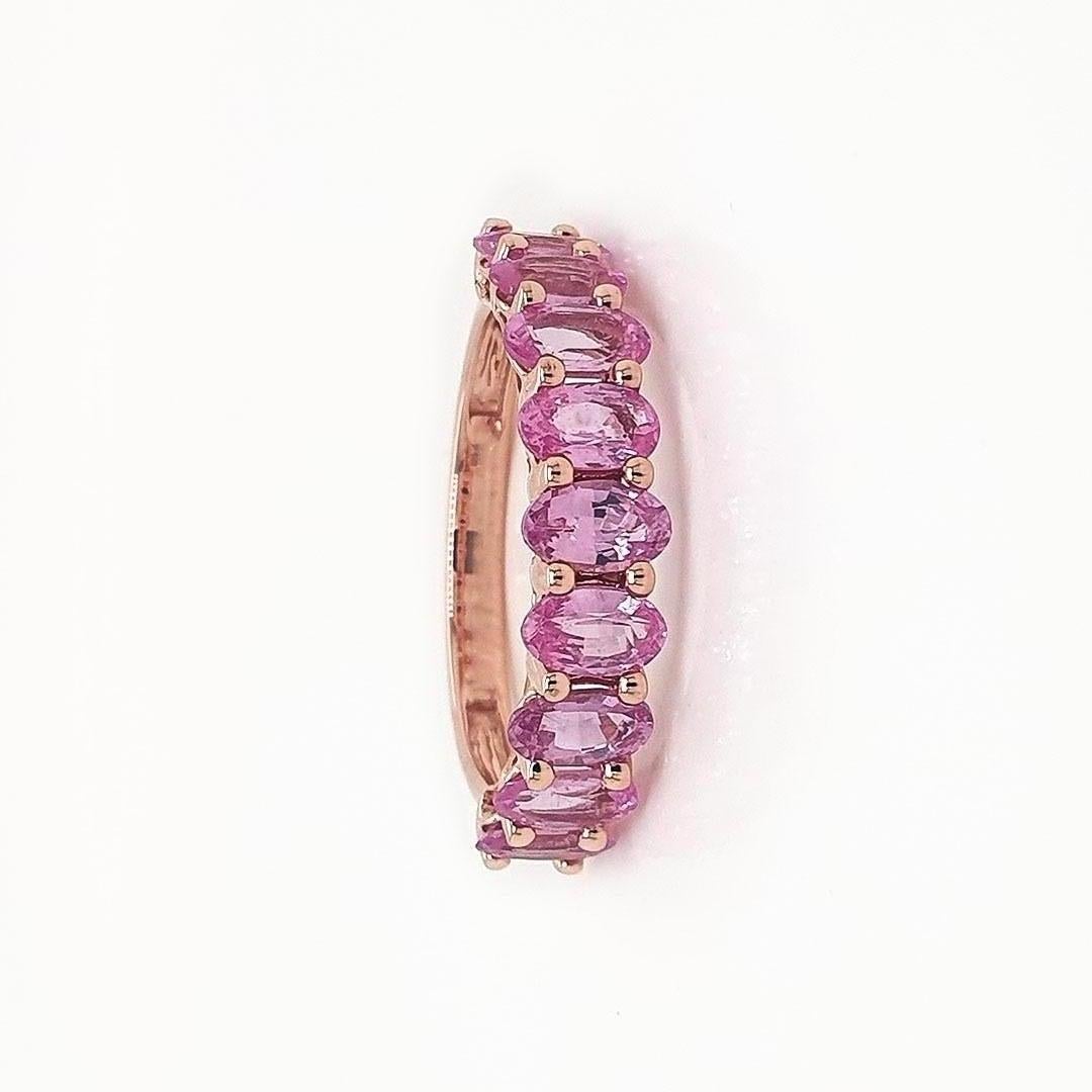 Oval Cut Pink Sapphire Oval Half Eternity Band 14K Gold For Sale