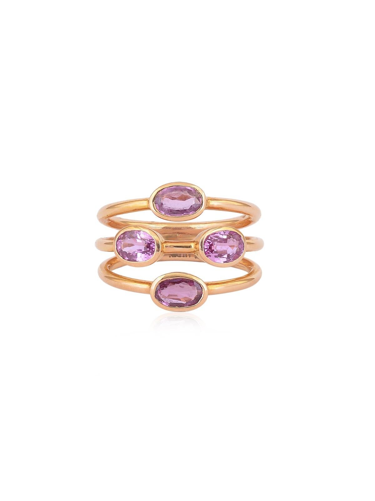 Modern Pink Sapphire Ovals and 18K Gold Statement ring  For Sale