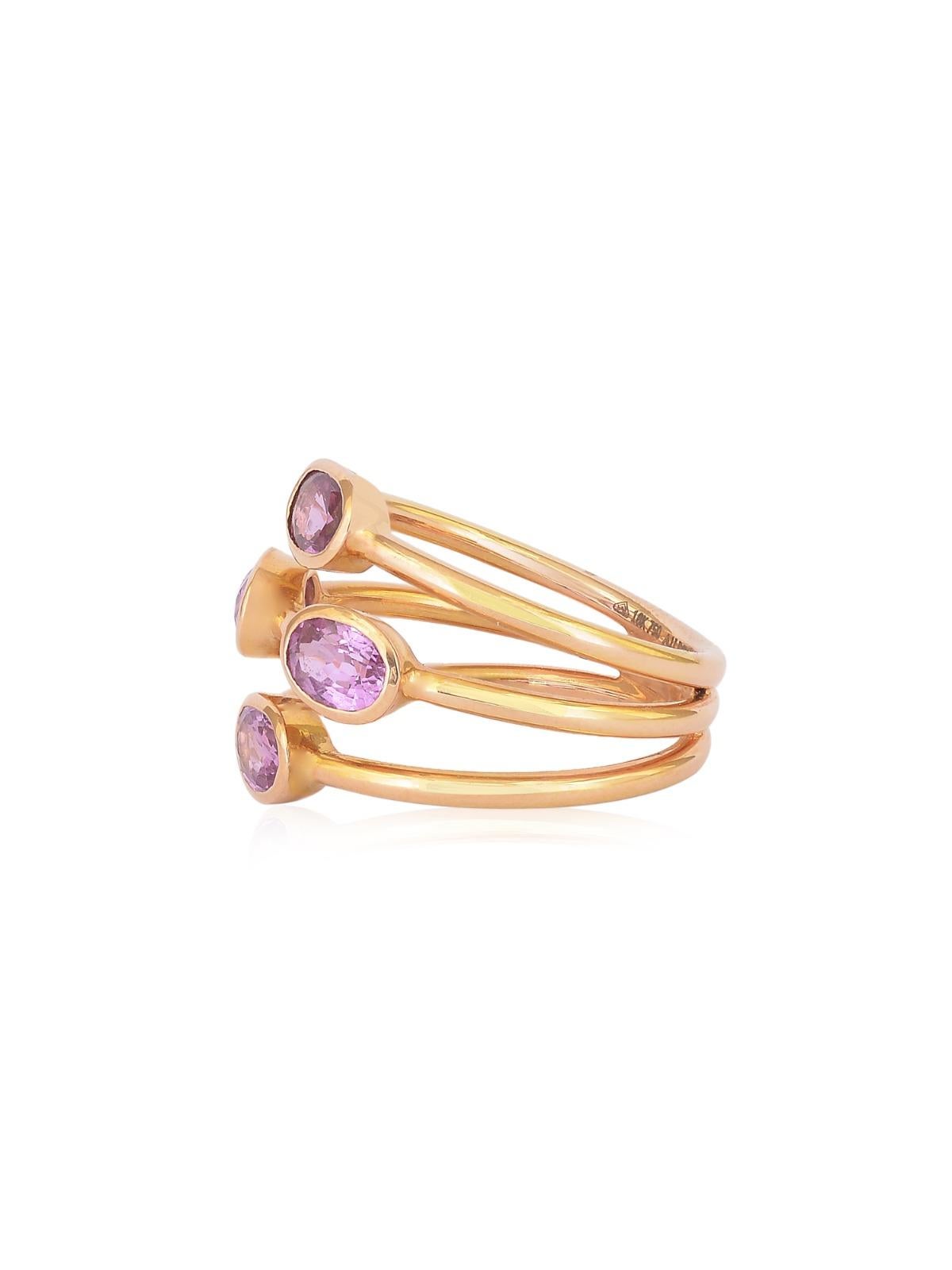 Oval Cut Pink Sapphire Ovals and 18K Gold Statement ring  For Sale