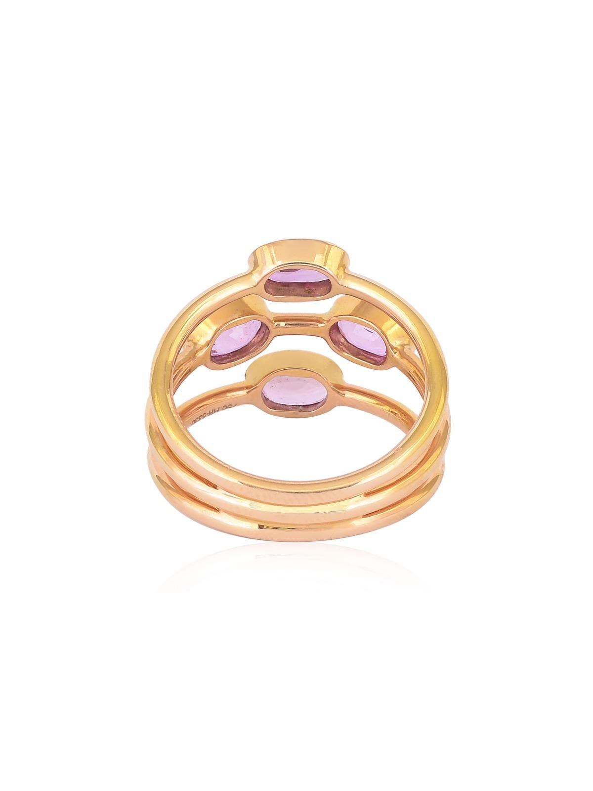 Pink Sapphire Ovals and 18K Gold Statement ring  In New Condition For Sale In Jaipur, IN