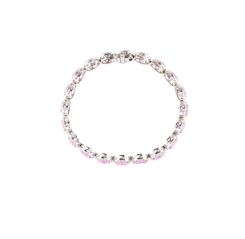 Bracelet à maillons 14 carats avec saphirs roses ovales et halo de diamants 10,40 carats en vente 4