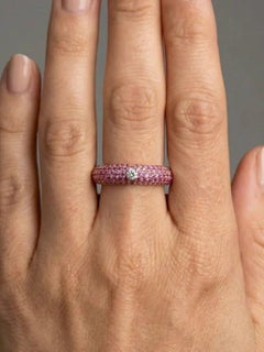 Pink Sapphire Pave Band 14K Gold (18K Custom) Diamond Accent Ring