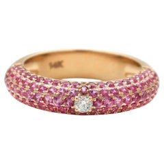 Pink Sapphire Pave Band 14K Gold (18K Custom) Diamond Accent Ring