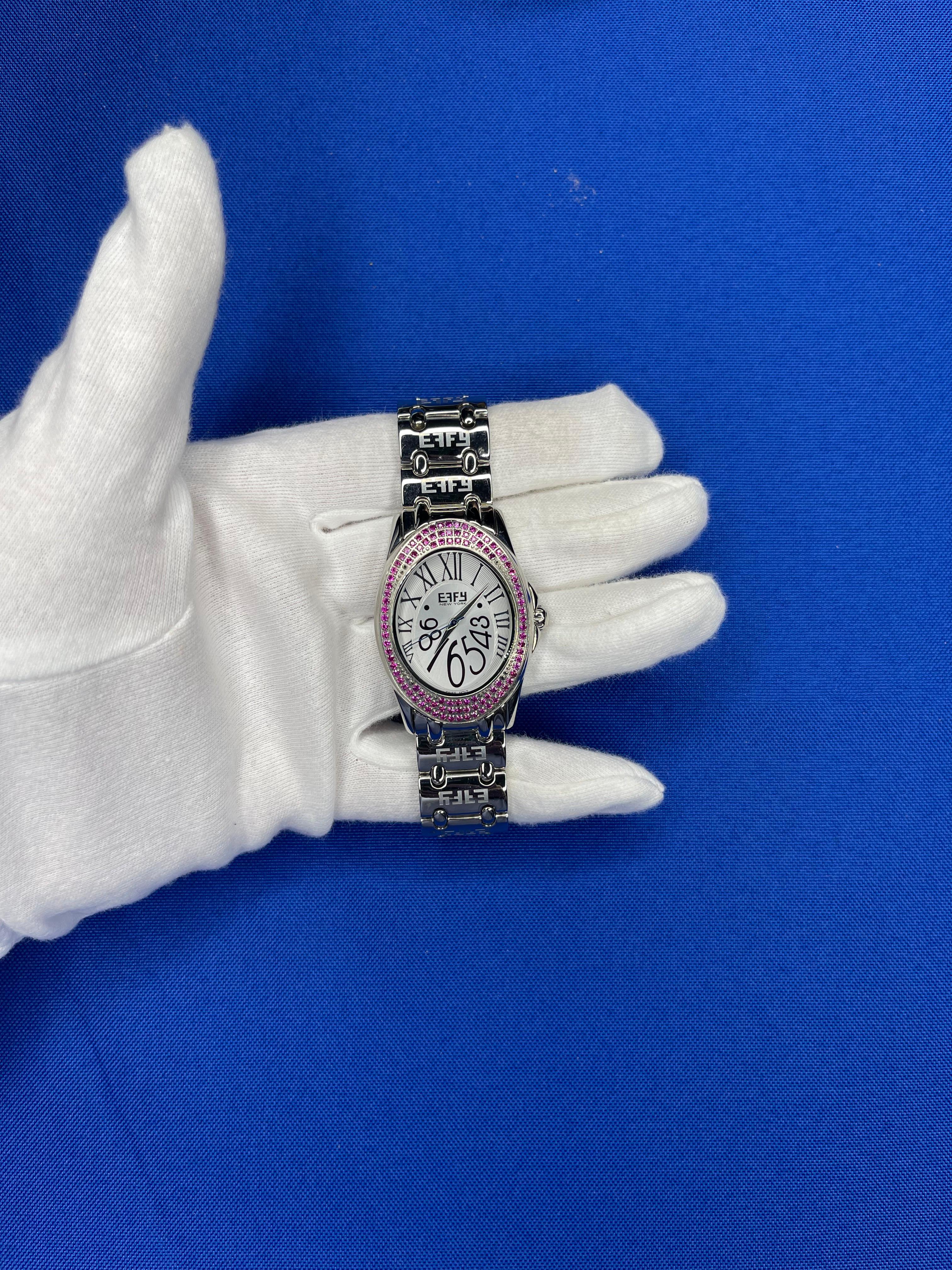 Women's Pink Sapphire Pave Dial Luxury Swiss Quartz Exotic Watch For Sale