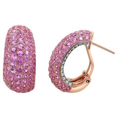 Pink Sapphire Pave & White Diamond 18K Rose Gold Pave Huggie Earrings