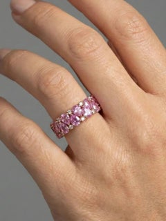 7.16ct Pear-Cut Pink Sapphire & Diamond 14K Rose Gold Eternity Ring
