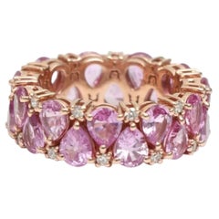 Ewigkeitsring aus 14-karätigem Roségold mit einem rosa Saphir im Birnenschliff (7,16 Karat) und Diamanten