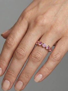 Pink Sapphire Pear-Cut Bezel 14K (18K Custom) Gold Half Eternity Band Ring