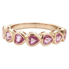 Pink Sapphire Pear-Cut Bezel 14K (18K Custom) Gold Half Eternity Band Ring