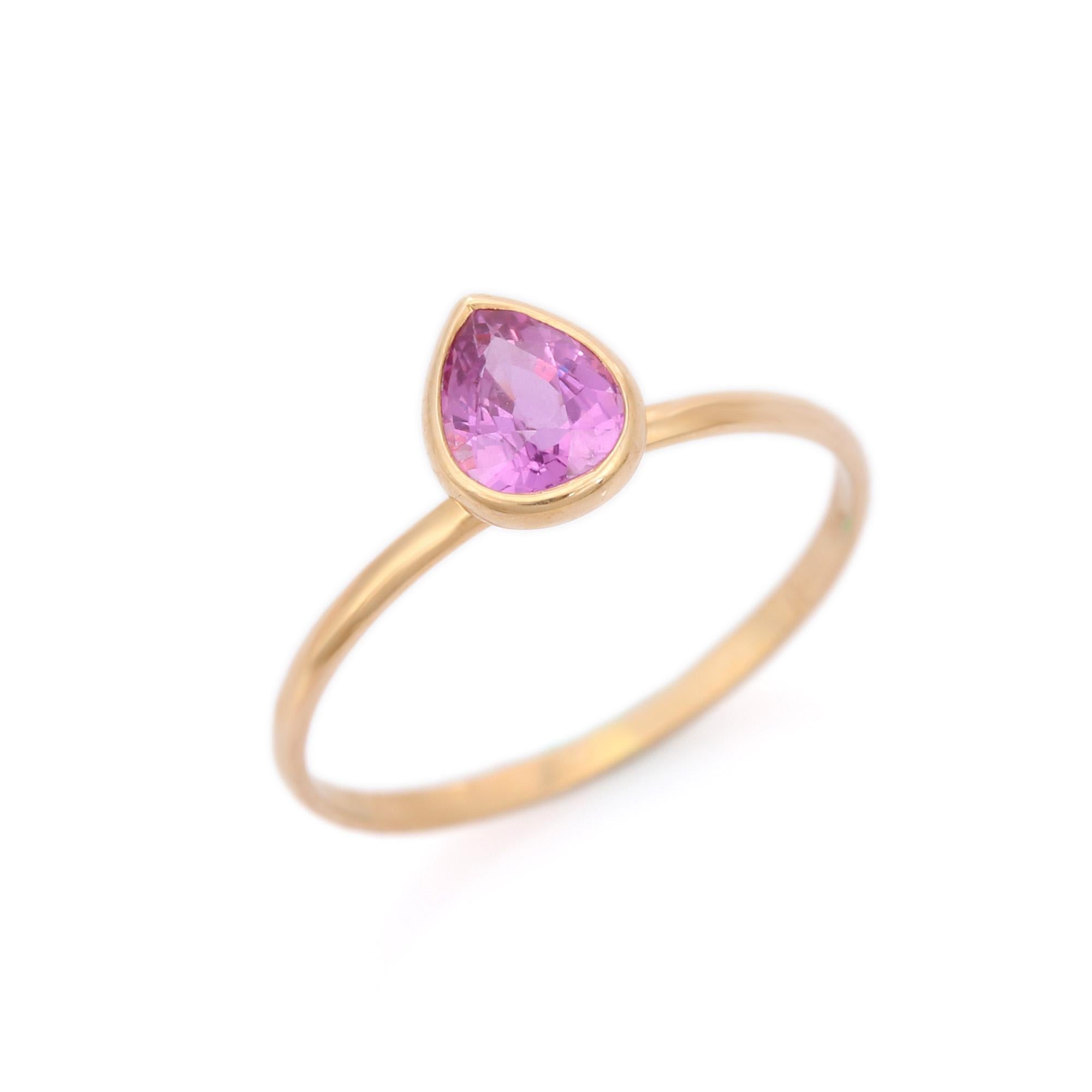 For Sale:  Pink Sapphire Pear Cut Dainty Solitaire Ring in 18K Yellow Gold 3