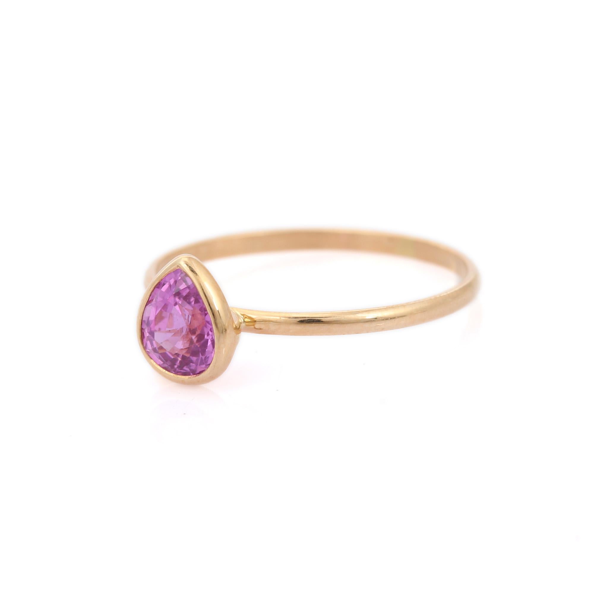 For Sale:  Pink Sapphire Pear Cut Dainty Solitaire Ring in 18K Yellow Gold 5