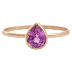 Pink Sapphire Pear Cut Dainty Solitaire Ring in 18K Yellow Gold