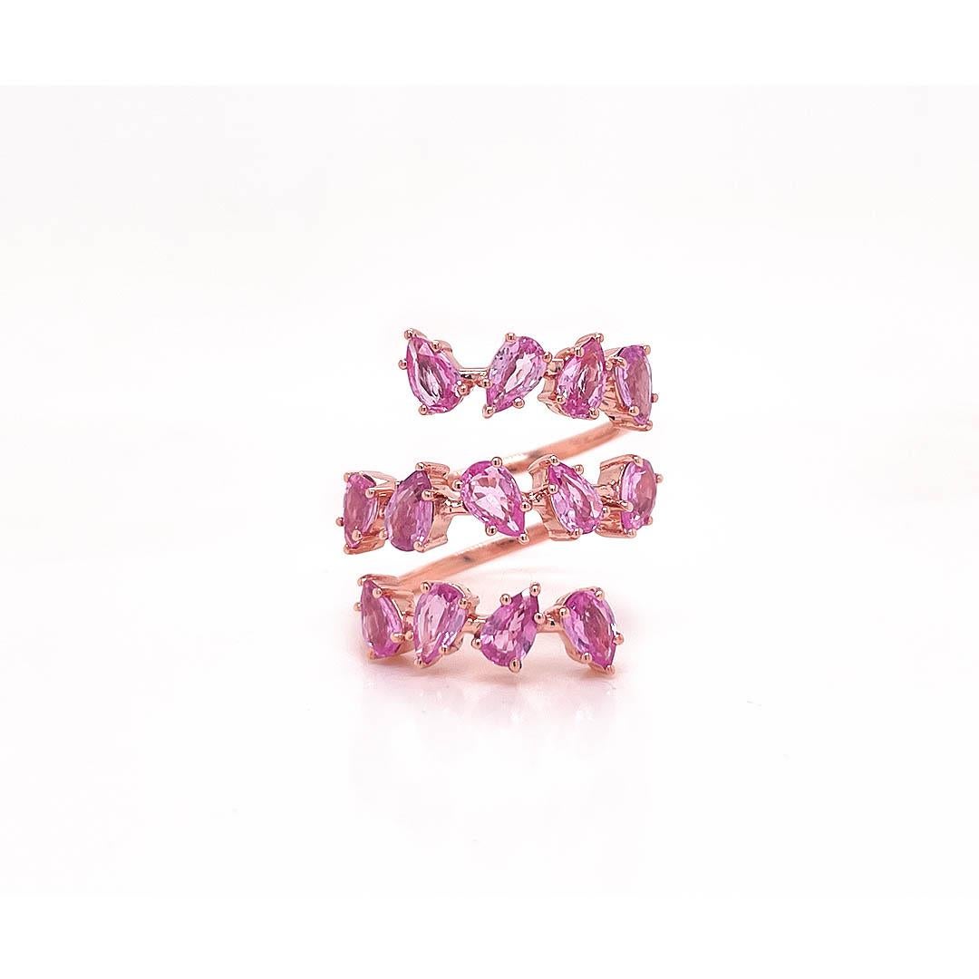 Pink Sapphire Pear Ring in 14K Gold In New Condition For Sale In Rutherford, NJ