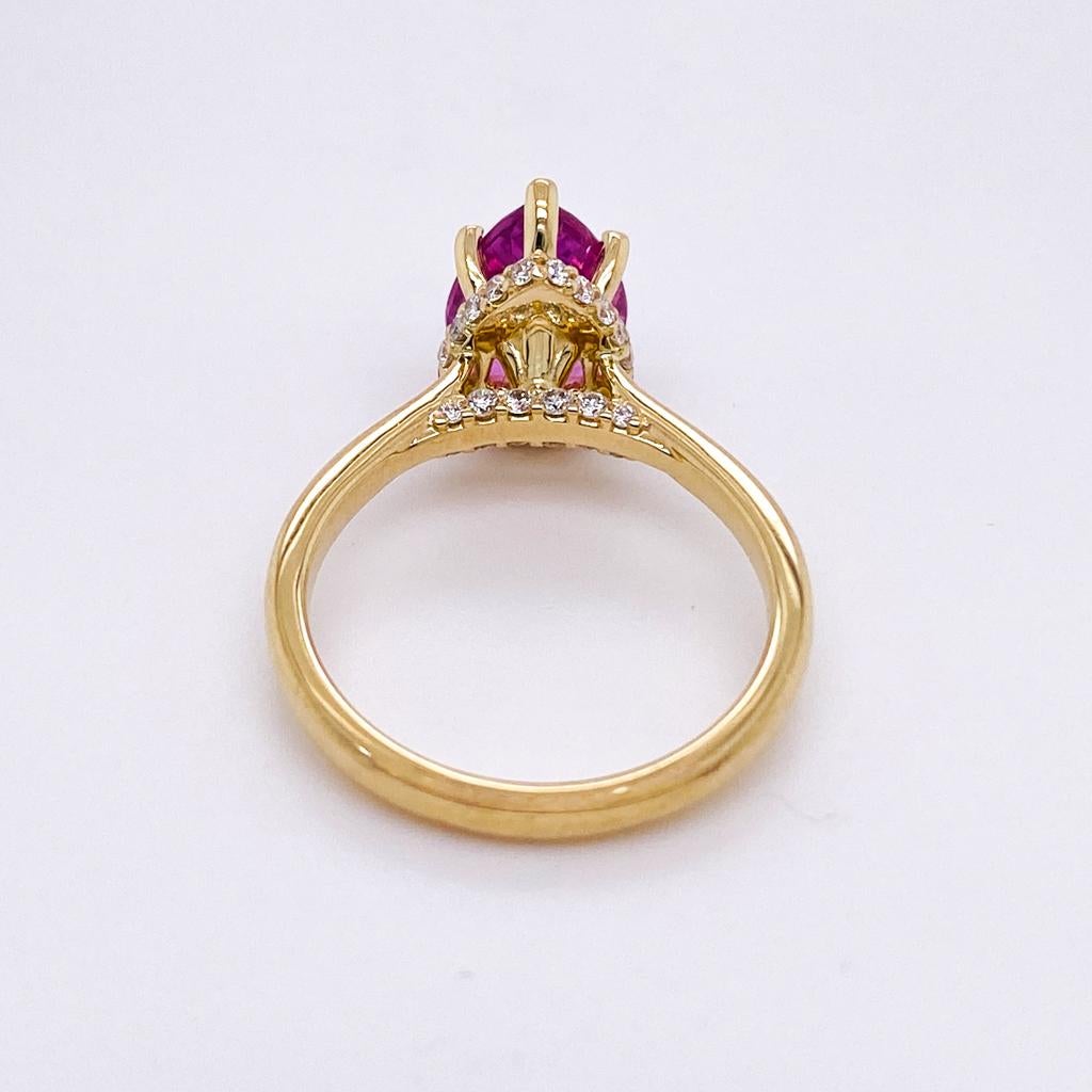 Pink Sapphire Pear with Hidden Halo 14K Yellow Gold Engagement Ring In New Condition For Sale In Austin, TX