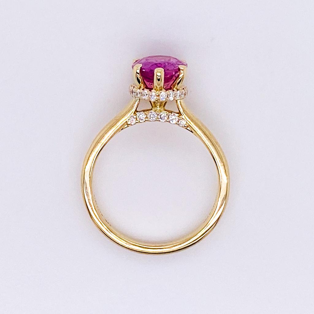 Women's Pink Sapphire Pear with Hidden Halo 14K Yellow Gold Engagement Ring For Sale