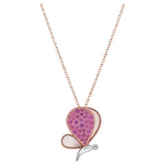 Pink Sapphire & Perlen Diamanten Schmetterling Sweet 18K Rose Gold Anhänger Halskette