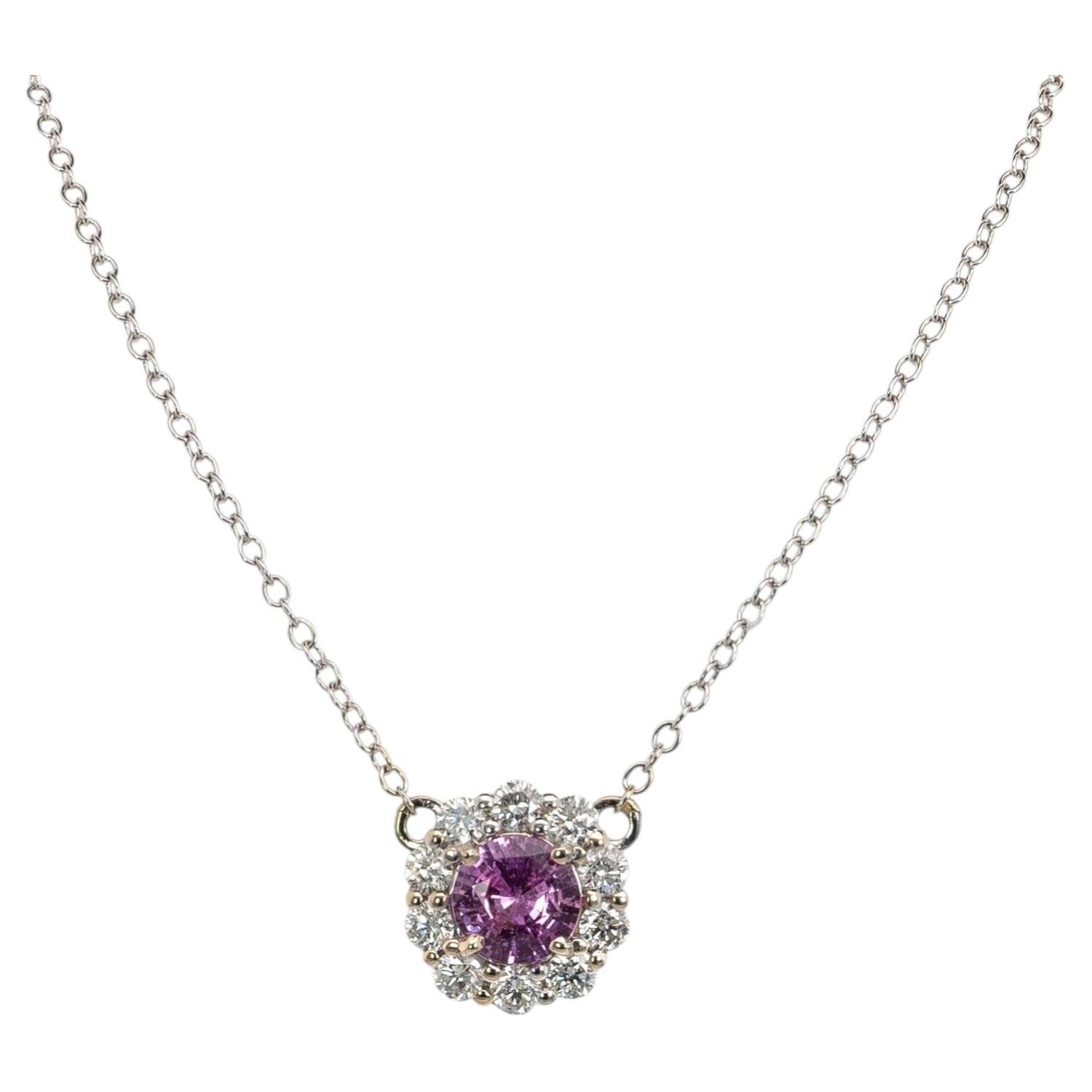 Ciondolo con zaffiro rosa e catena con diamanti naturali: oro massiccio 14 carati