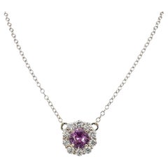 Ciondolo con zaffiro rosa e catena con diamanti naturali: oro massiccio 14 carati