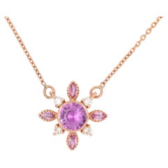 Colgante de Zafiro Rosa, Acentos de Diamante y Zafiro: Oro macizo de 14k con cadena