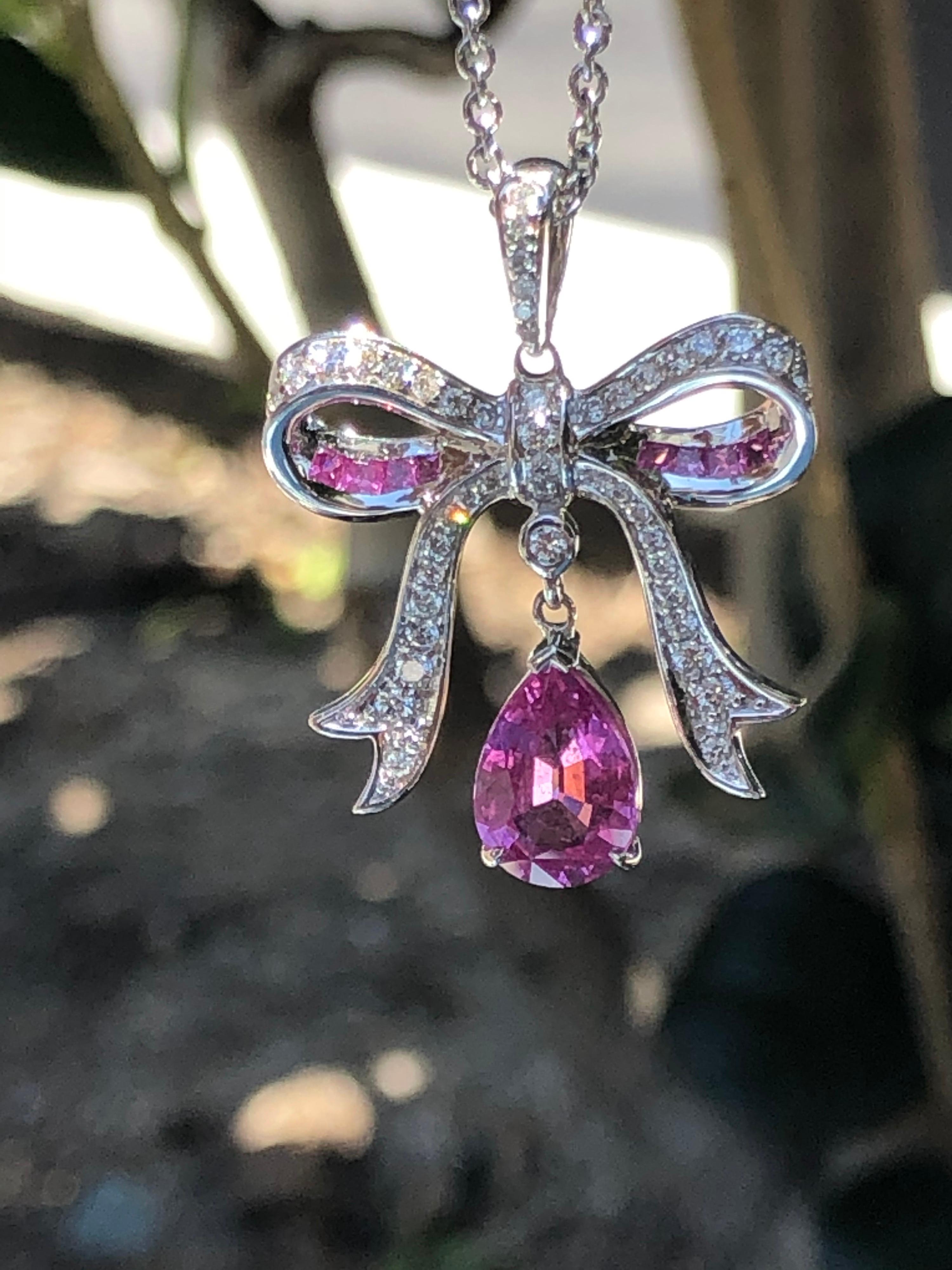 Pear Cut Pink Sapphire Pendant Necklace 1.94 Carat For Sale