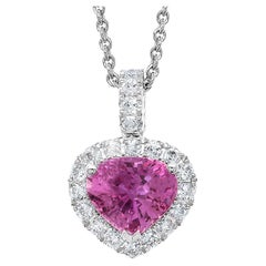 Pink Sapphire Pendant Necklace Diamonds 1.34 Carats 18K White Gold