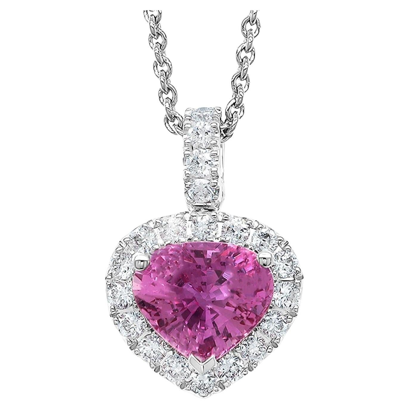 Collana con zaffiro rosa Diamanti 1,34 carati Oro bianco 18 carati in vendita