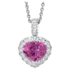 Collier pendentif saphir rose diamants 1,34 carats or blanc 18 carats