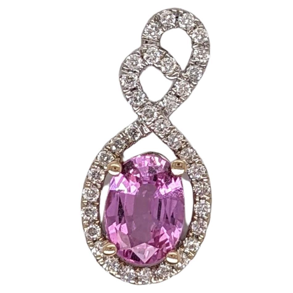 Pink Sapphire Pendant w Earth Mined Diamonds in Solid 14K White Gold Oval 7x5mm