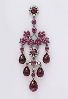 Pink Sapphire, Pink Tourmaline Briolette, Diamond Chandelier Earring
