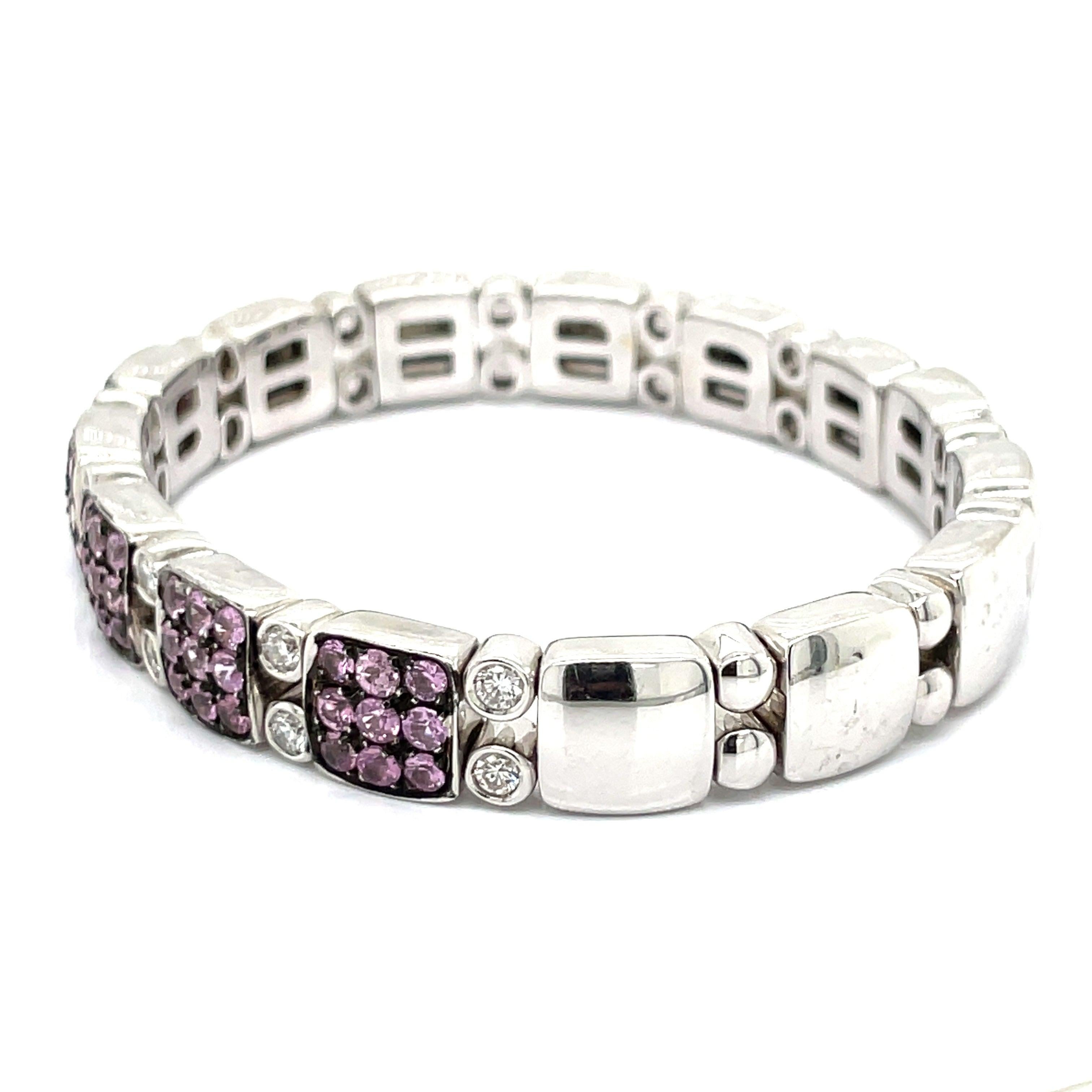 Modern Pink Sapphire, Pink Zircon & Diamond 18K Bangle