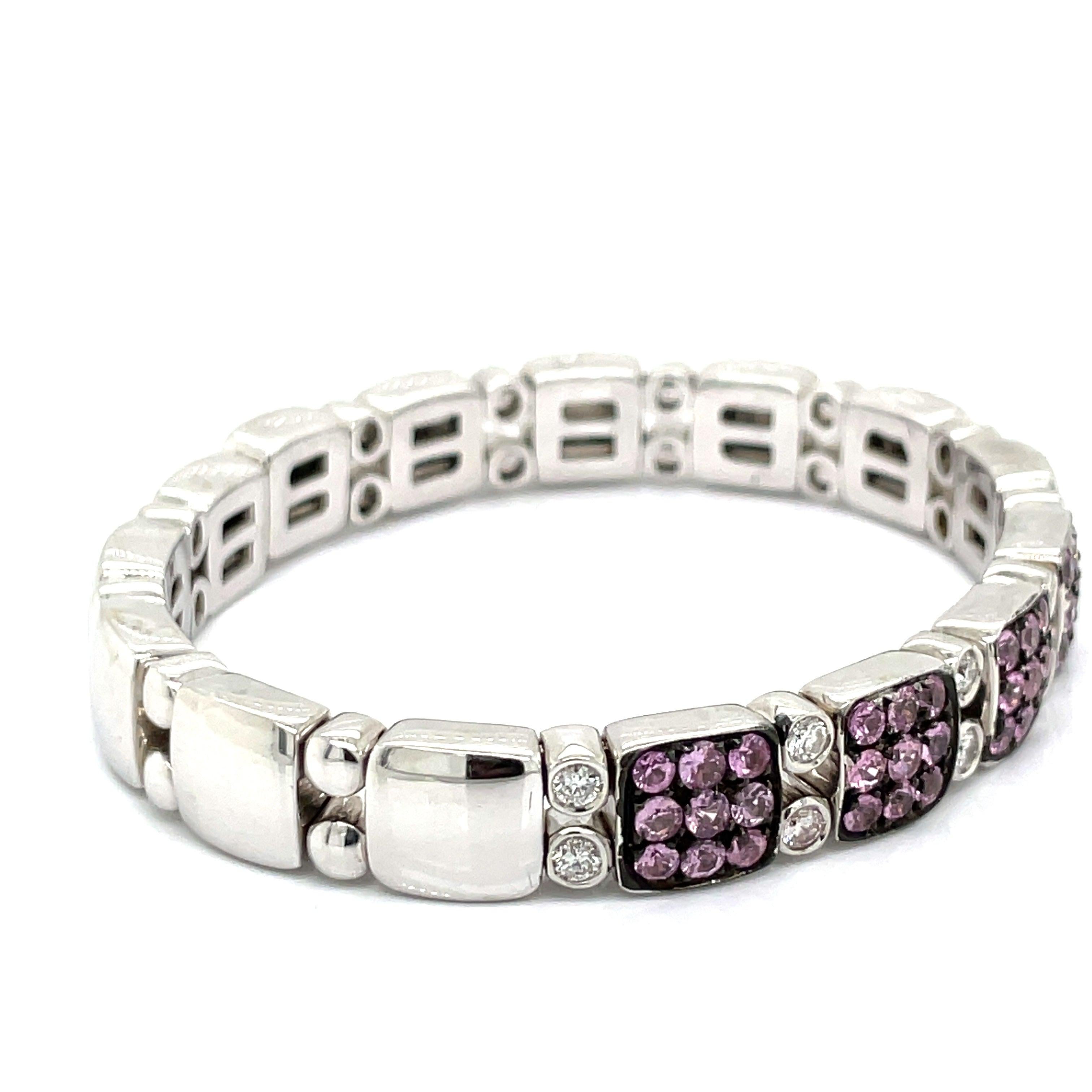 Round Cut Pink Sapphire, Pink Zircon & Diamond 18K Bangle