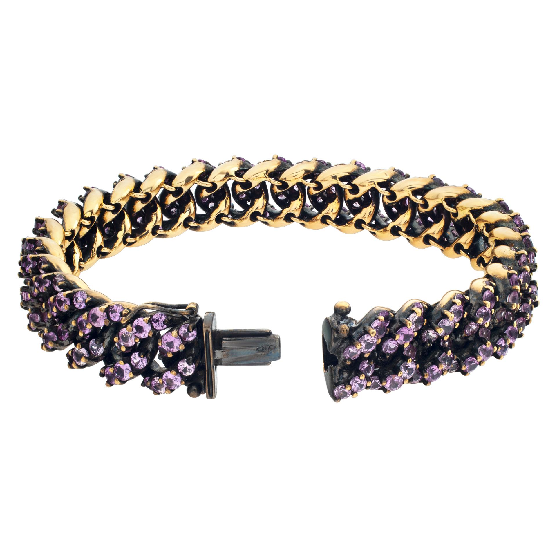 Women's or Men's Pink Sapphire Plated 18k Gold Bracelet in Black Rhodium For Sale