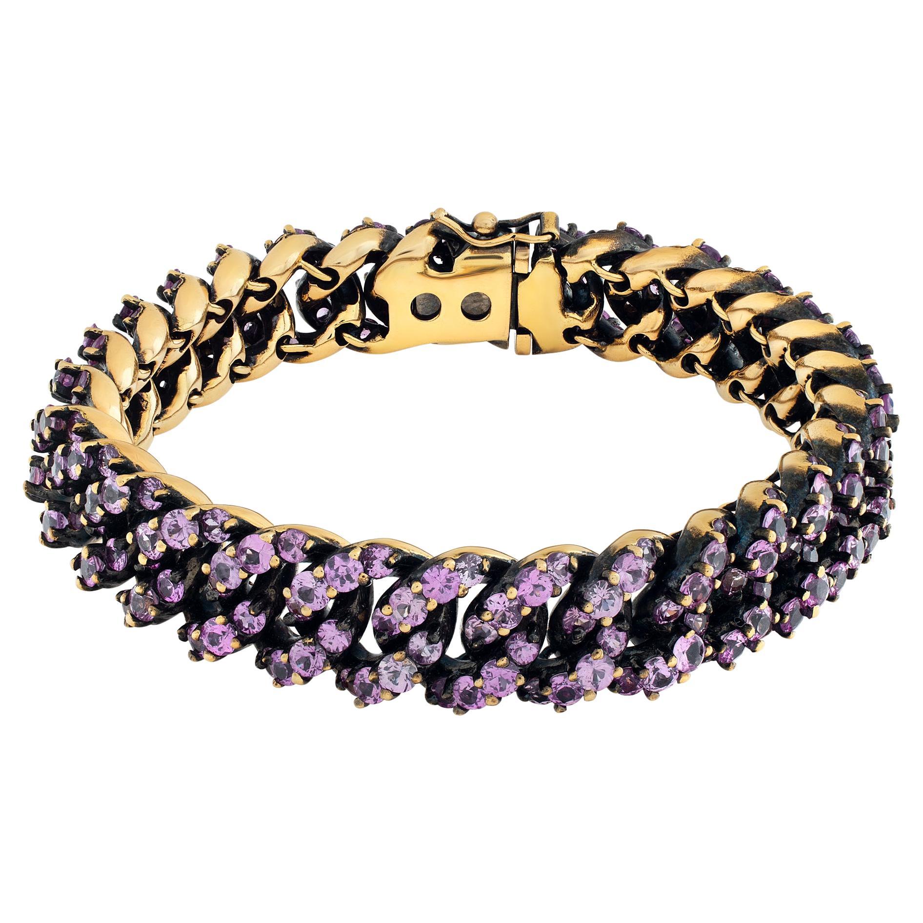 Pink Sapphire Plated 18k Gold Bracelet in Black Rhodium For Sale