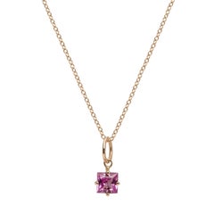 Pink Sapphire Princess Cut 0.40 Carat 14 Karat Gold Charm Pendant