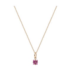 Pink Sapphire Princess Cut 0.40 Carat 14 Karat Gold Charm Pendant