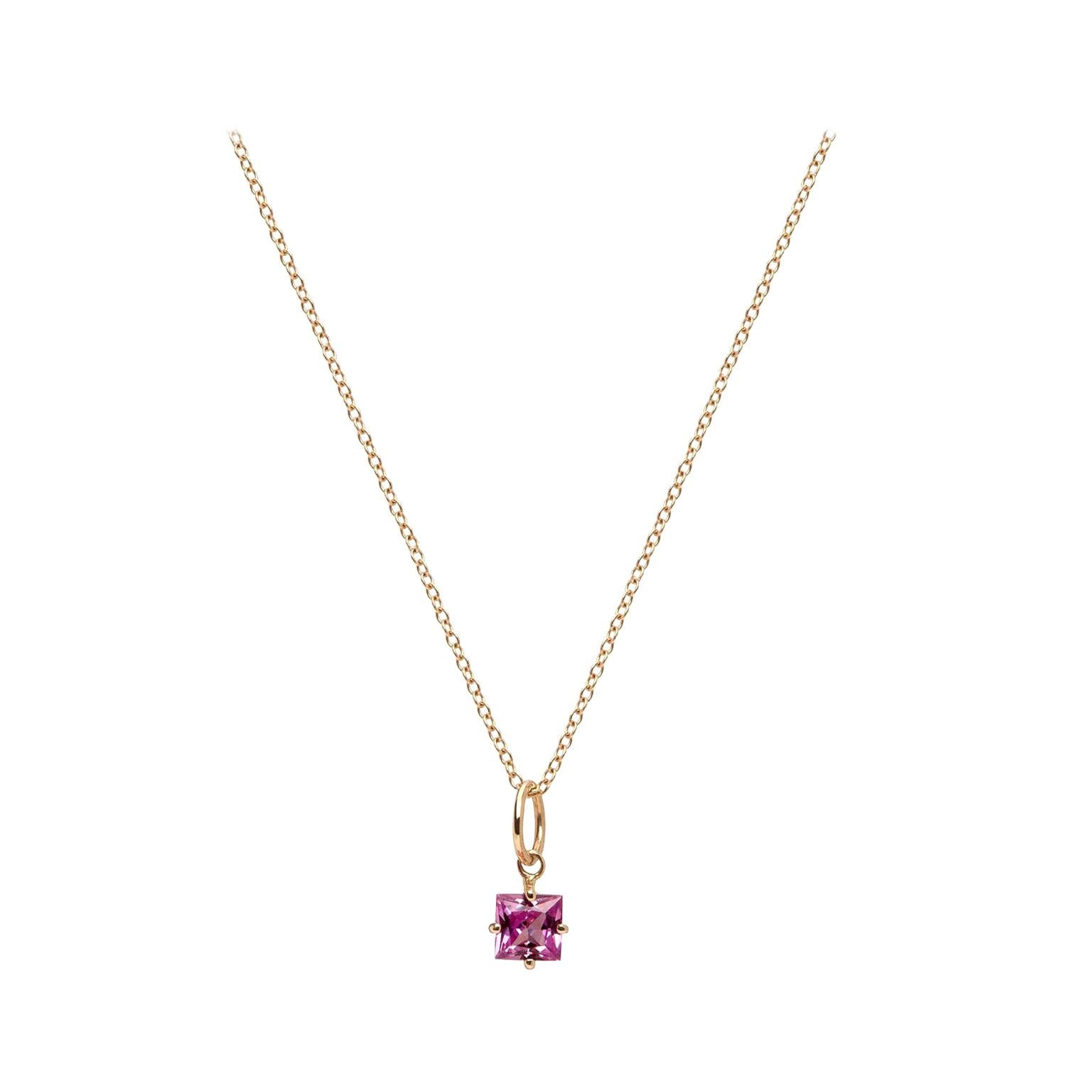 Pink Sapphire Princess Cut 0.40 Carat 14 Karat Gold Charm Pendant