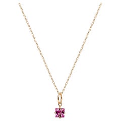 Pendentif breloque en or 14 carats avec saphir rose taille princesse de 0,40 carat